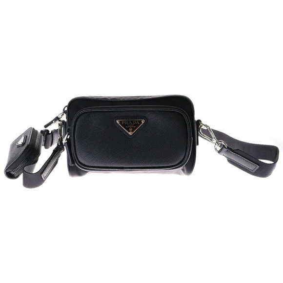 Prada Re Nylon Saffiano Shoulder Bag Black Leather - Picture 1 of 5